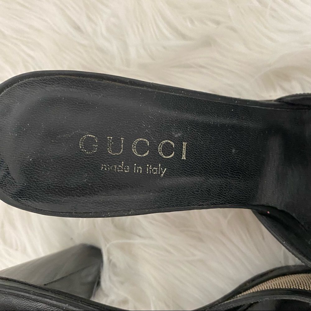 GUCCI leather trim taupe canvas open chunky heel mule 7.5 EUR 38 - Picture 6 of 13